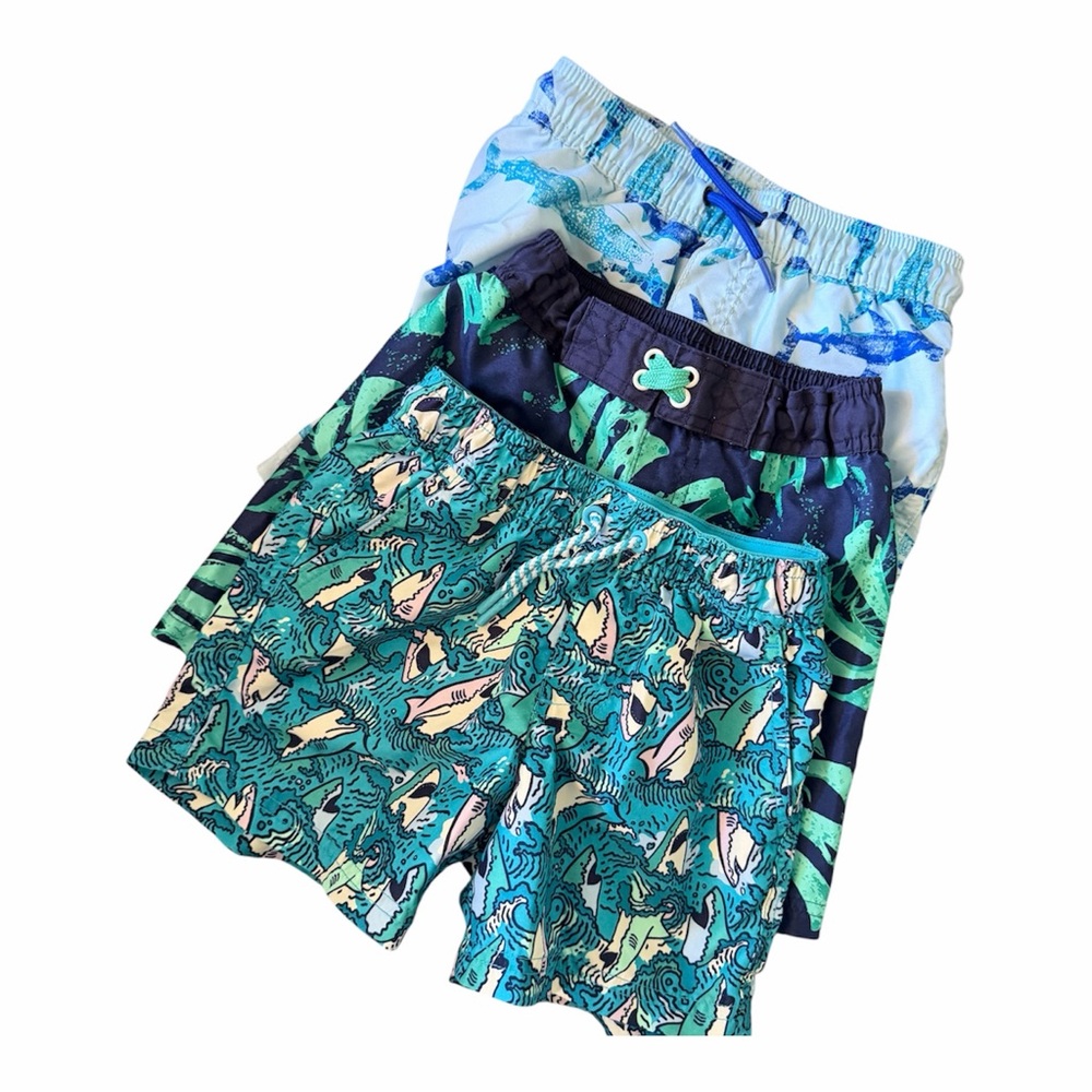 Boys Swim Trunks Lot of 3 4T & XS 4/5 Tropical Shark Palm Leaf Cat & Jack Carter